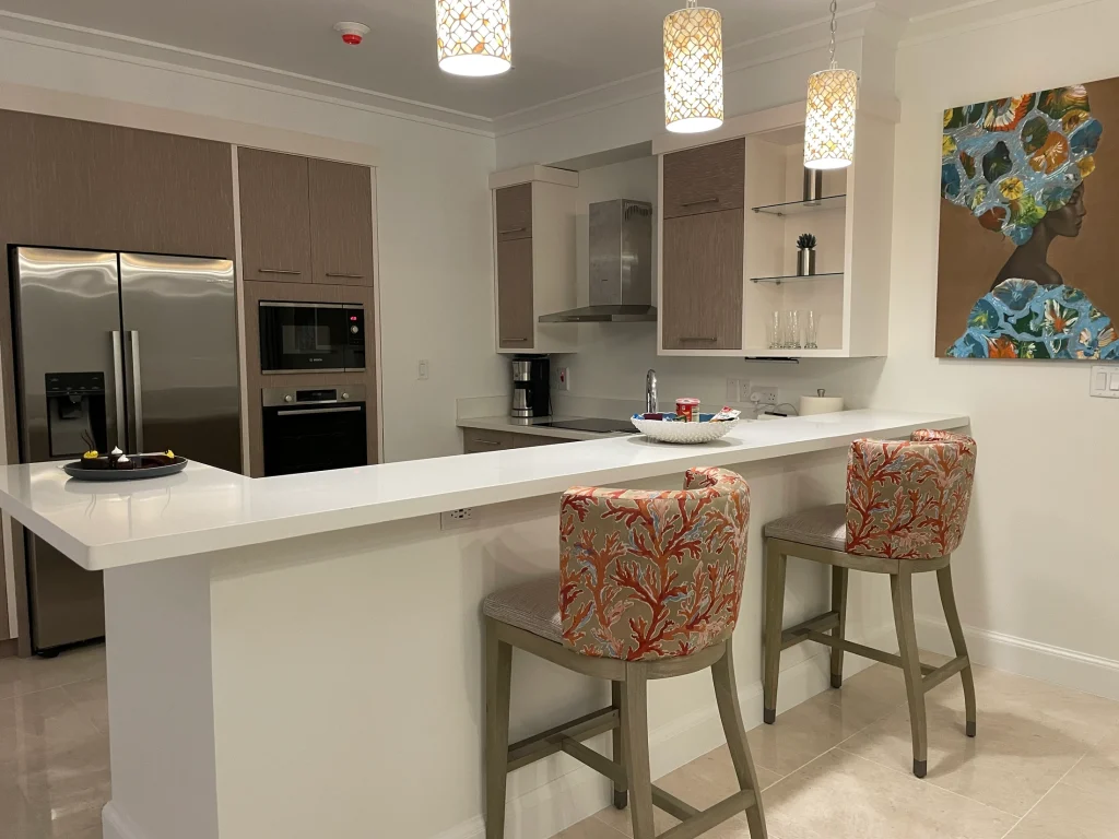 Junior Magazine Ocean Point Apartment kitchen at Windjammer Landing Villa Beach Resort in St Lucia