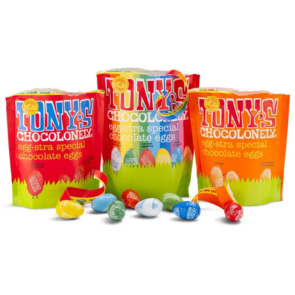 Junior Magazine Easter Egg Mix Pouches, from £7.50, Tony’s Chocolonely
