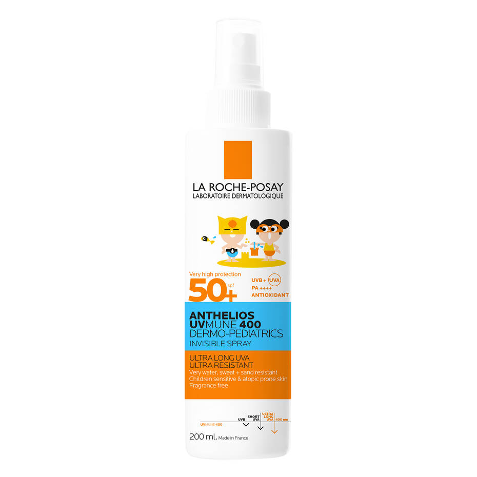 Junior Magazine The invisible easy-to-apply texture makes it perfect for young skin and is formulated for children prone to allergies.  Anthelious UVMune 400 Derno-Paediatrics Spray SPF50+, £20.40 for 200ml, La Roche-Posay