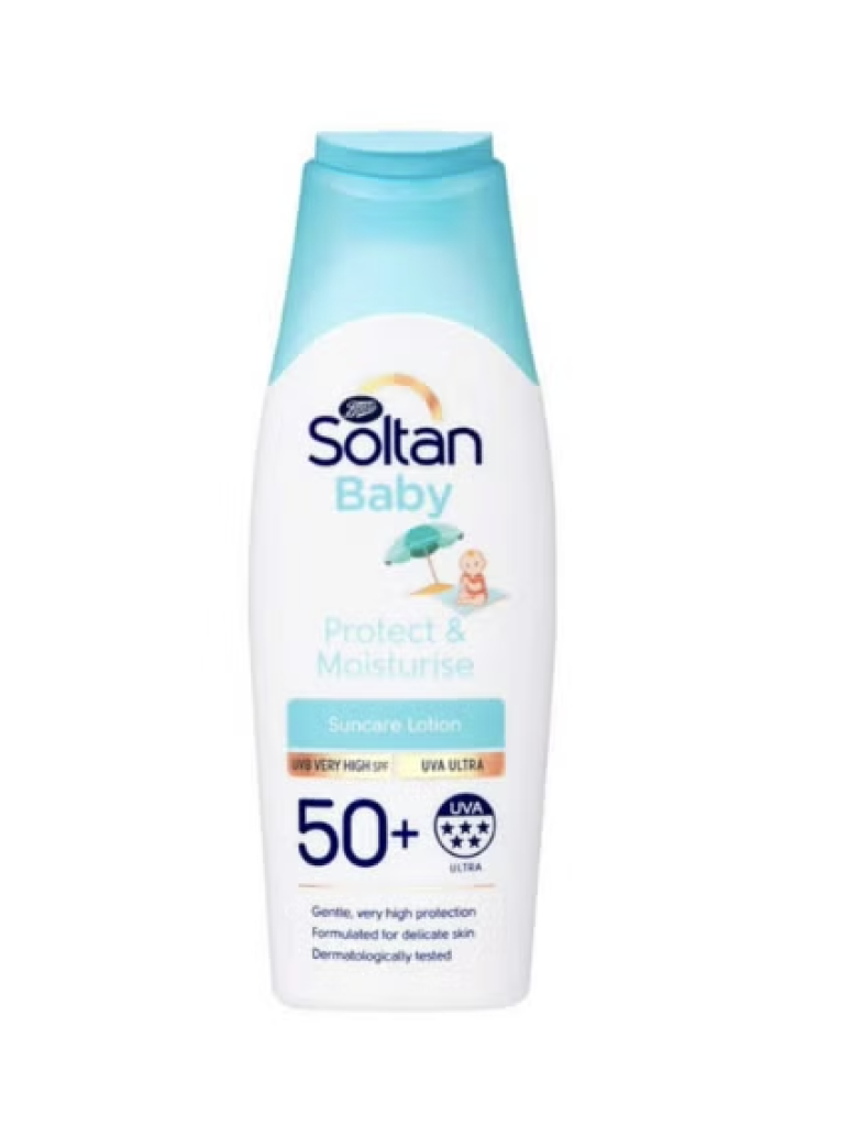 Junior Magazine This water-resistant cream shields delicate baby skin from the sun’s harmful effects even in the pool. Formulated by Soltan’s suncare experts with a unique antioxidant blend of Vitamins C & E. Soltan Protect & Moisturise Baby Lotion SPF50+, £5.50 for 200ml, Boots