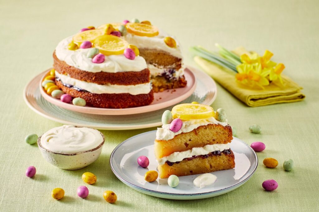 Junior Magazine Family Recipes Vegetarian Easter Lemon Drizzle Gateau with Mini-Eggs