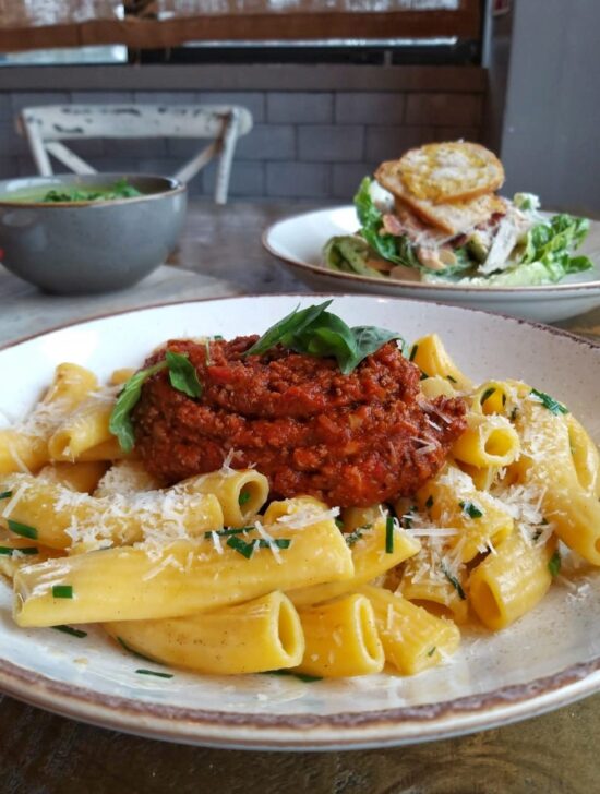 Junior Magazine Family Recipes Fresh two course meal for families: rigatoni pasta ragu and maple roasted pineapple