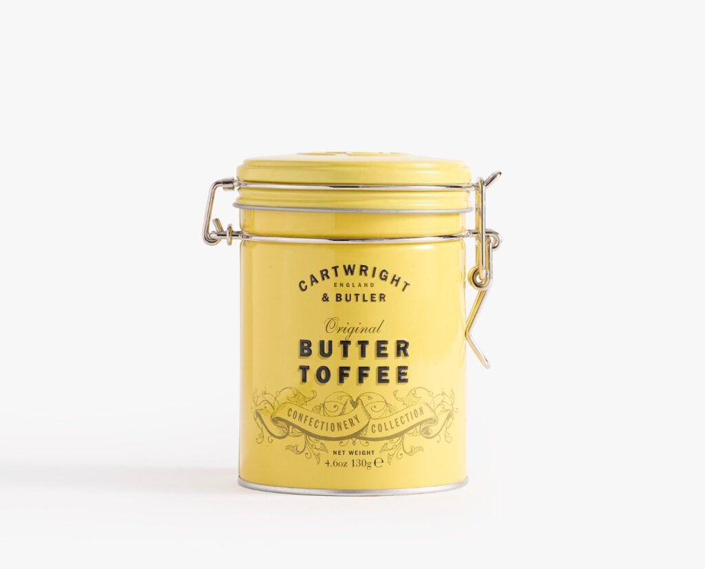 Junior Magazine Butter Toffees in Tin, £11, Cartwright & Butler