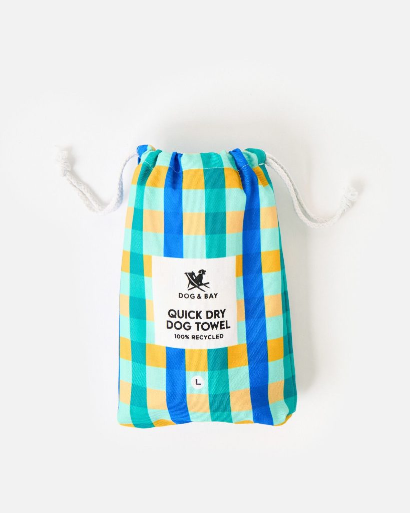 Junior Magazine Dog & Bay Dog Towel in Puppy Plaid, from £21, Dock & Bay