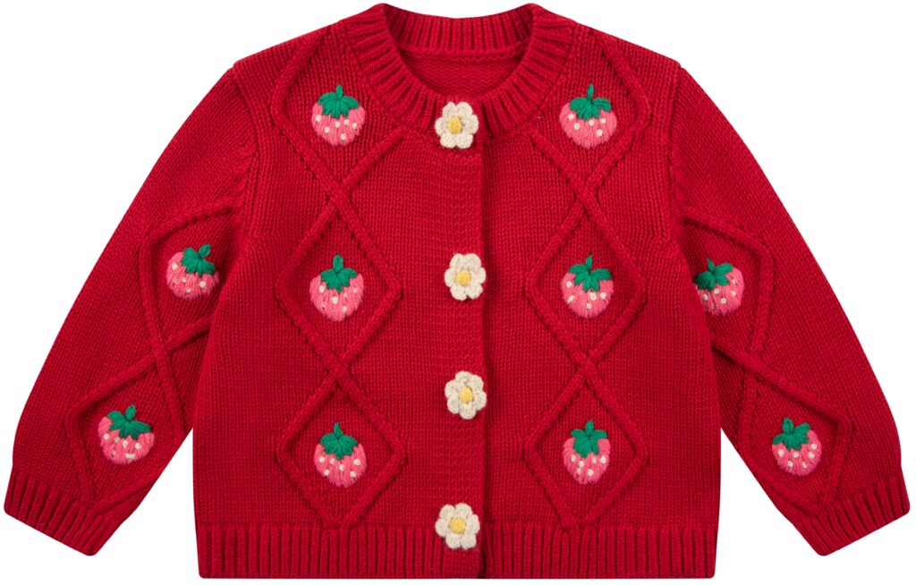 Junior Magazine Strawberry Hand Embroidered Cardigan, £58, Happyology