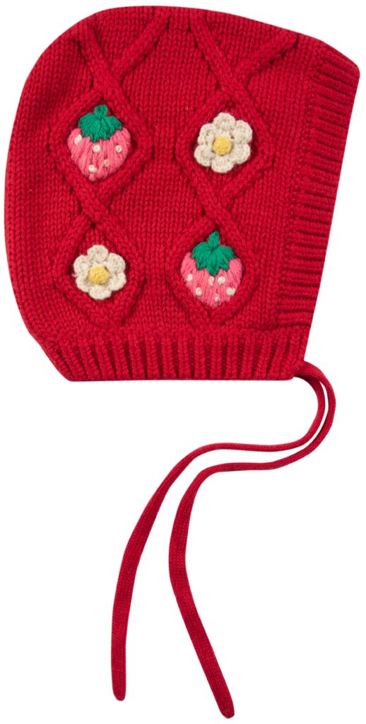 Junior Magazine Knitted Hand Embroidered Bonnet, £32, Happyology 