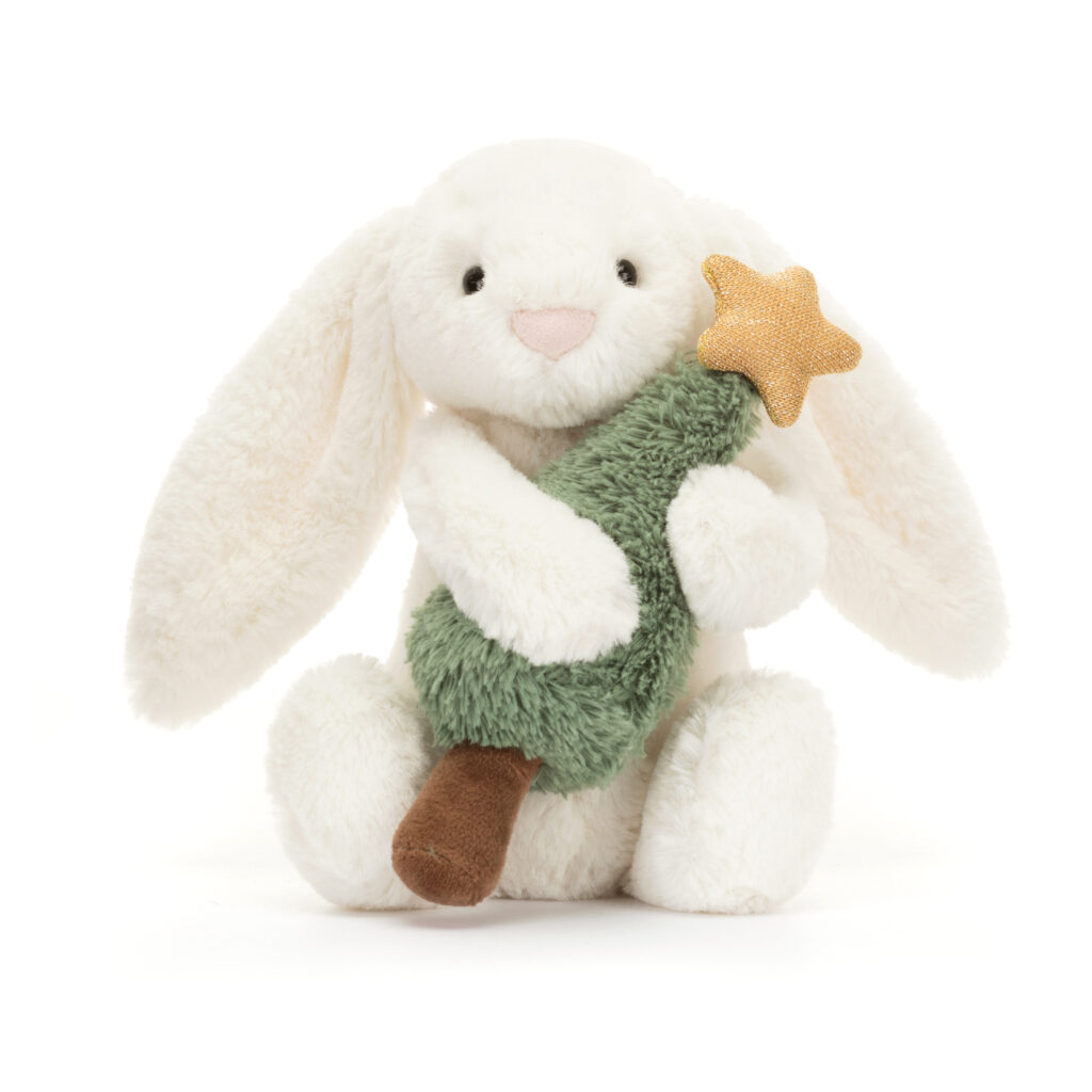 Junior Magazine Bashful Bunny with Christmas Tree, £25, Jellycat