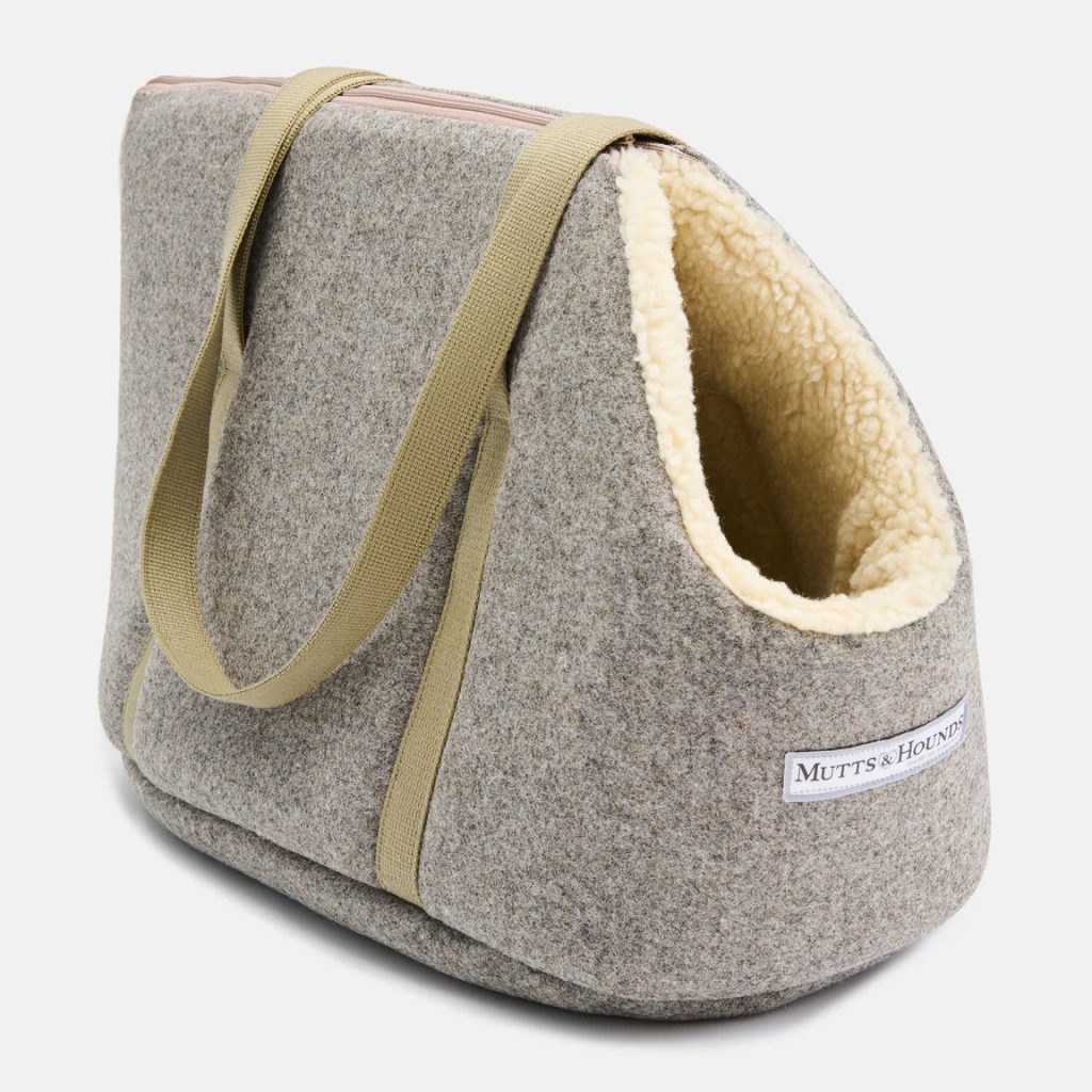 Junior Magazine Grey Tweed Dog Carrier, £145, Mutts & Hounds
