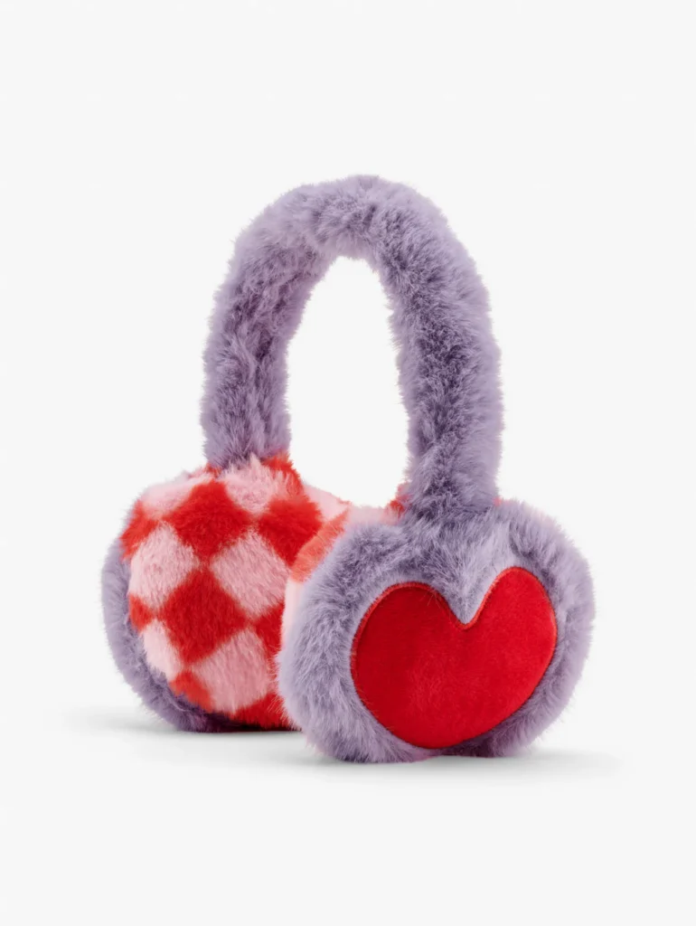 Junior Magazine Heart Harlequin Faux Fur Earmuffs, £18, STYCH