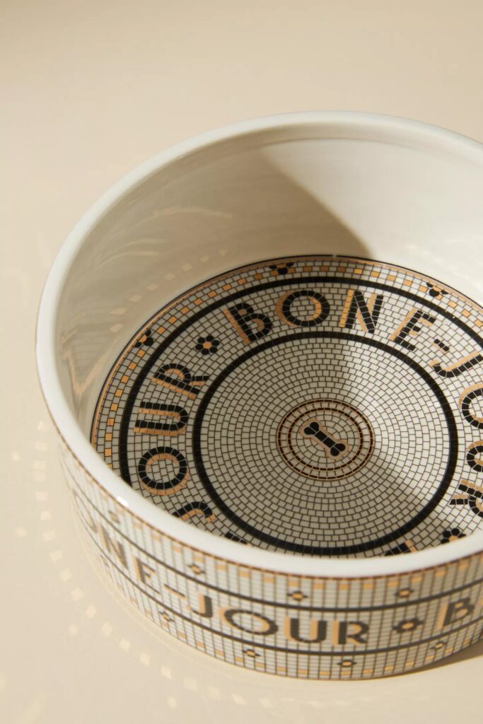 Junior Magazine Large Bistro ‘Bone Jour’ Tile Pet Bowl. £28, Anthropologie