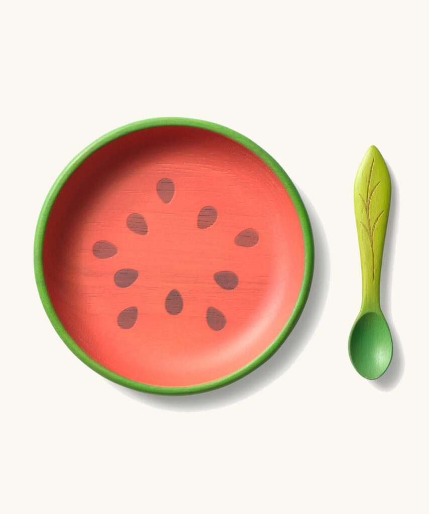 Junior Magazine Oli & Carol Wally the Watermelon Wooden Mealtime Set, £27.99, Little Concepts & Co.