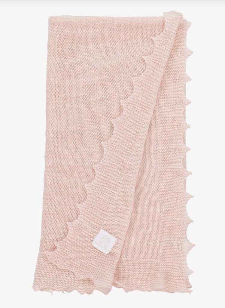 Junior Magazine English Trousseau Pink Wool Knit Baby Shawl, £81, Childrensalon