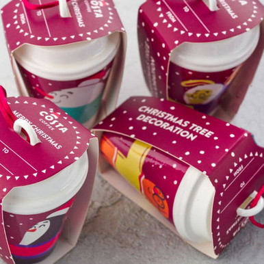 Junior Magazine Coffee Time. Chains like Costa Costa and Starbucks do a collection of Christmas decorations that are the perfect size for your elf when they need their morning caffeine fix.