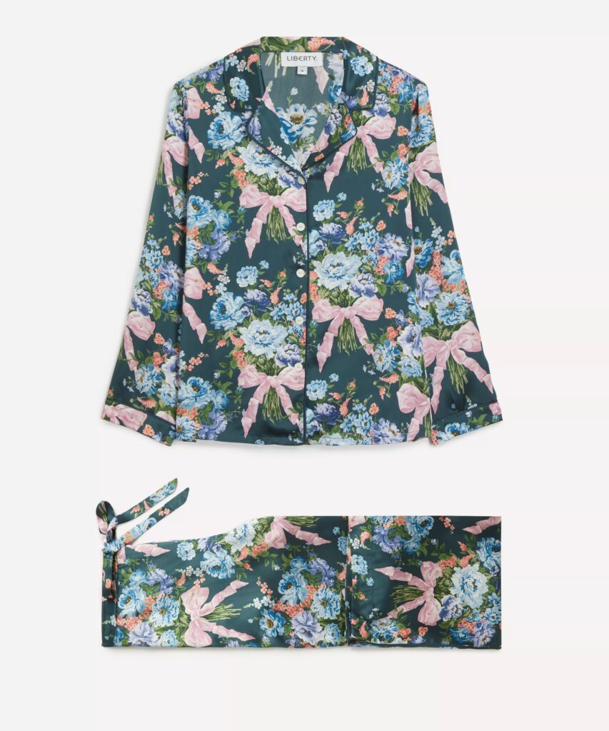 Junior Magazine Bridgerton Bow Bouquet Silk Long Relaxed Pyjama Set, £425, Liberty