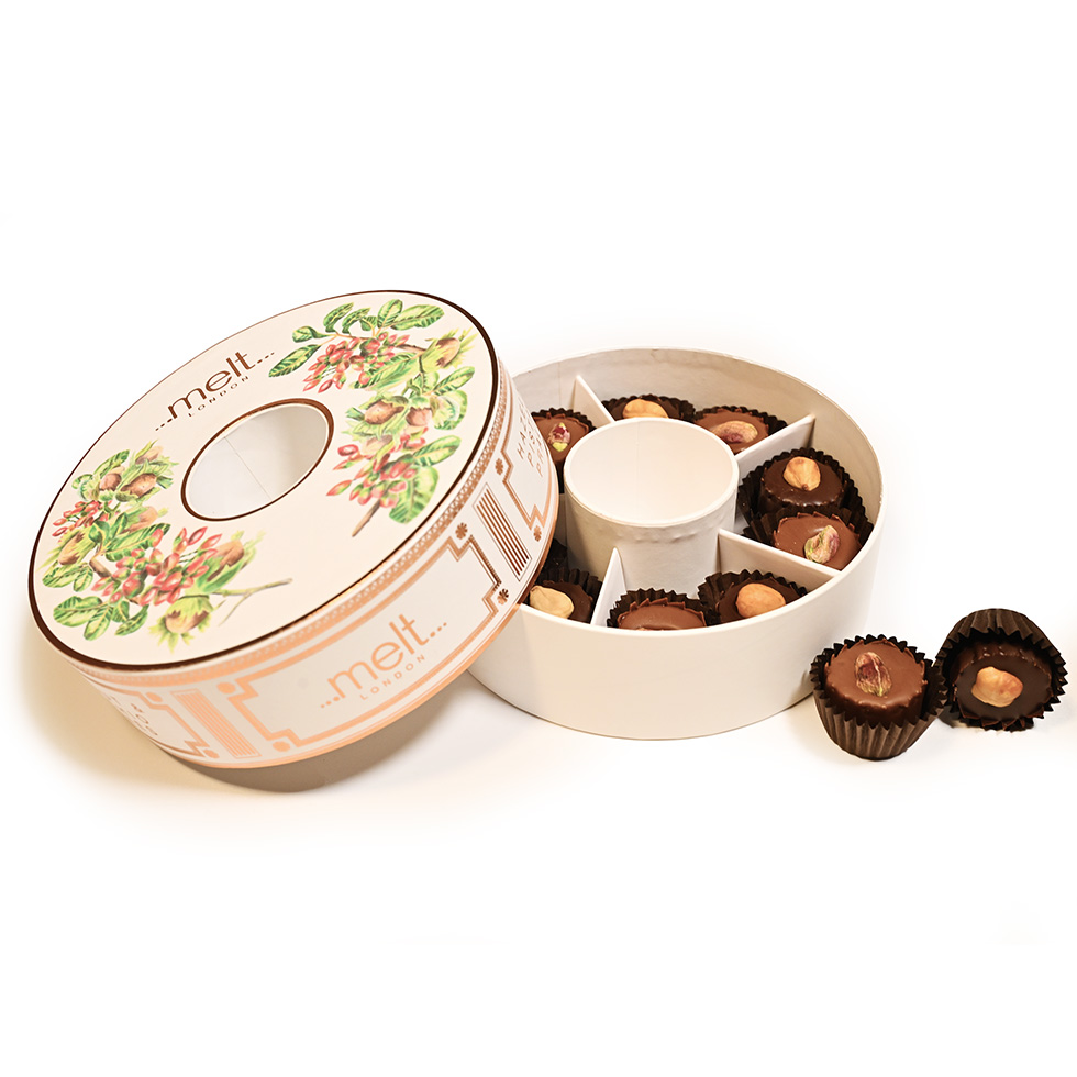 Junior Magazine Pistachio & Hazelnut Praline Infinity Box, £24.99, Melt London