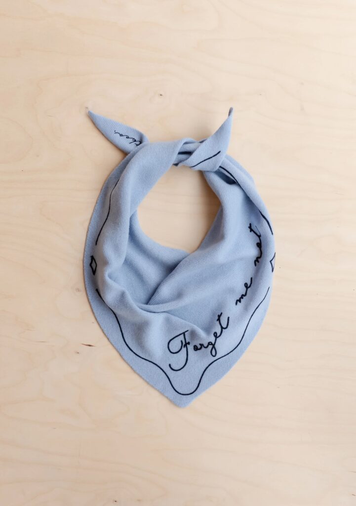 Junior Magazine Merino Wool Triangle Scarf Forget Me Not, £65 tbco