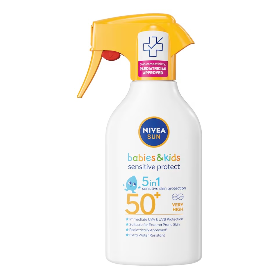 Junior Magazine The Trigger spray format is perfect for convenient and easy application on wriggly babies. NIVEA SUN Kids Sensitive Sun Cream Spray SPF50+, £14.79 for 200ml, Superdrug