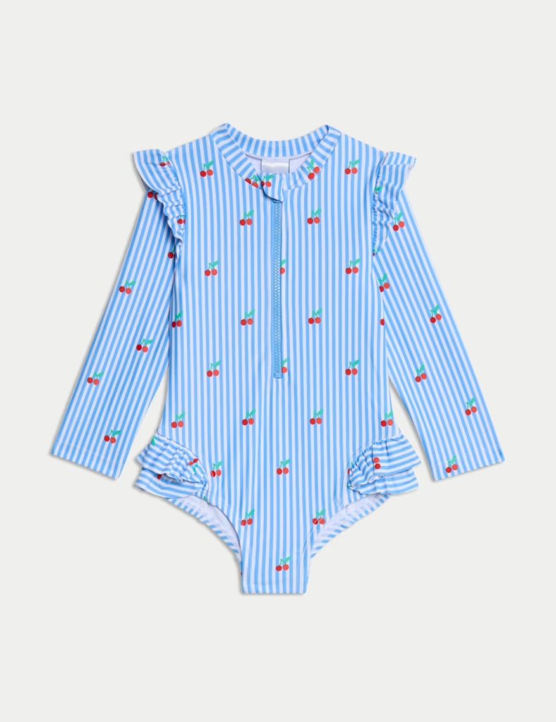 Junior Magazine Cherry Stripe Frill Long Sleeve Swimsuit, £14