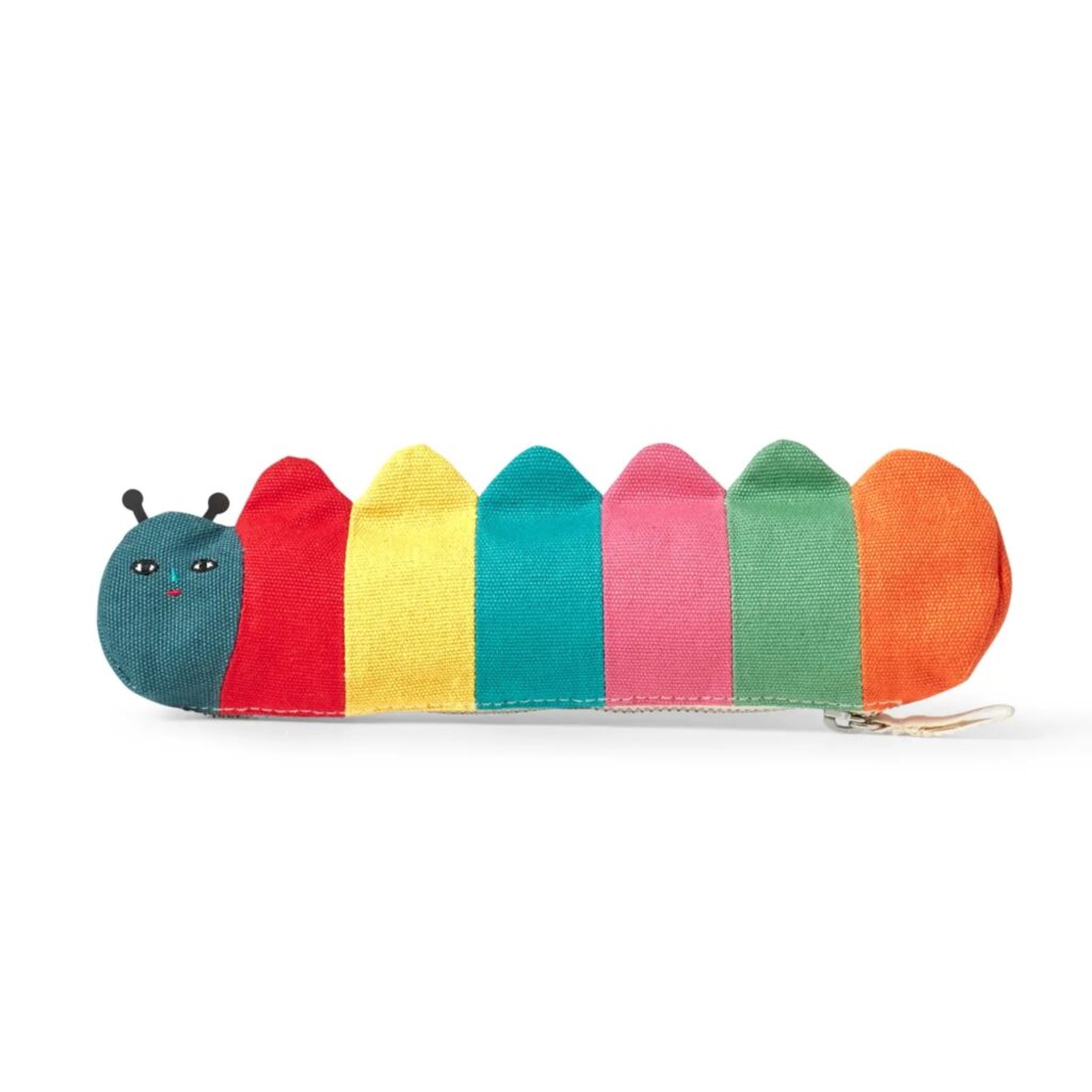 Junior Magazine How cute is this little caterpillar designed by Donna Wilson? Guaranteed to put a smile on anyone’s face, whether they’re a student or a teacher.  Simple, sturdy cotton with an easy-to-grip zip.