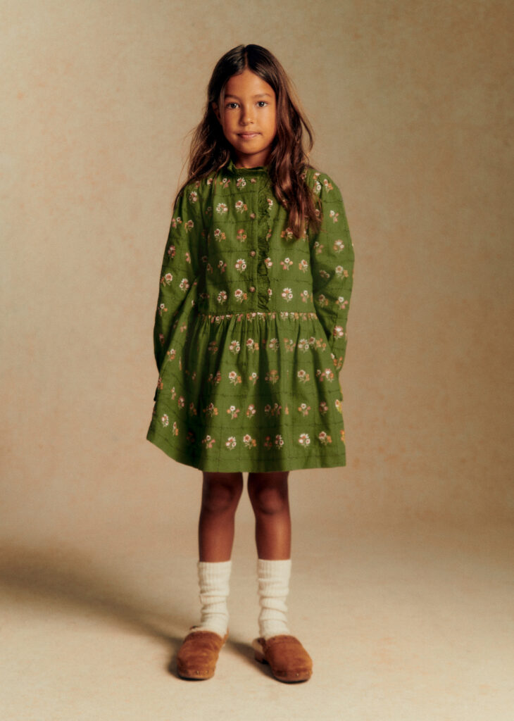 Junior Magazine A super wearable frock that can be dressed up or down. We love the pink floral print against that freshly juiced green.