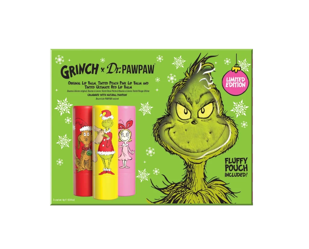 Junior Magazine DPP x The Grinch Original, Peach Pink & Ultimate Red Gift Set, £15, Dr. PawPaw