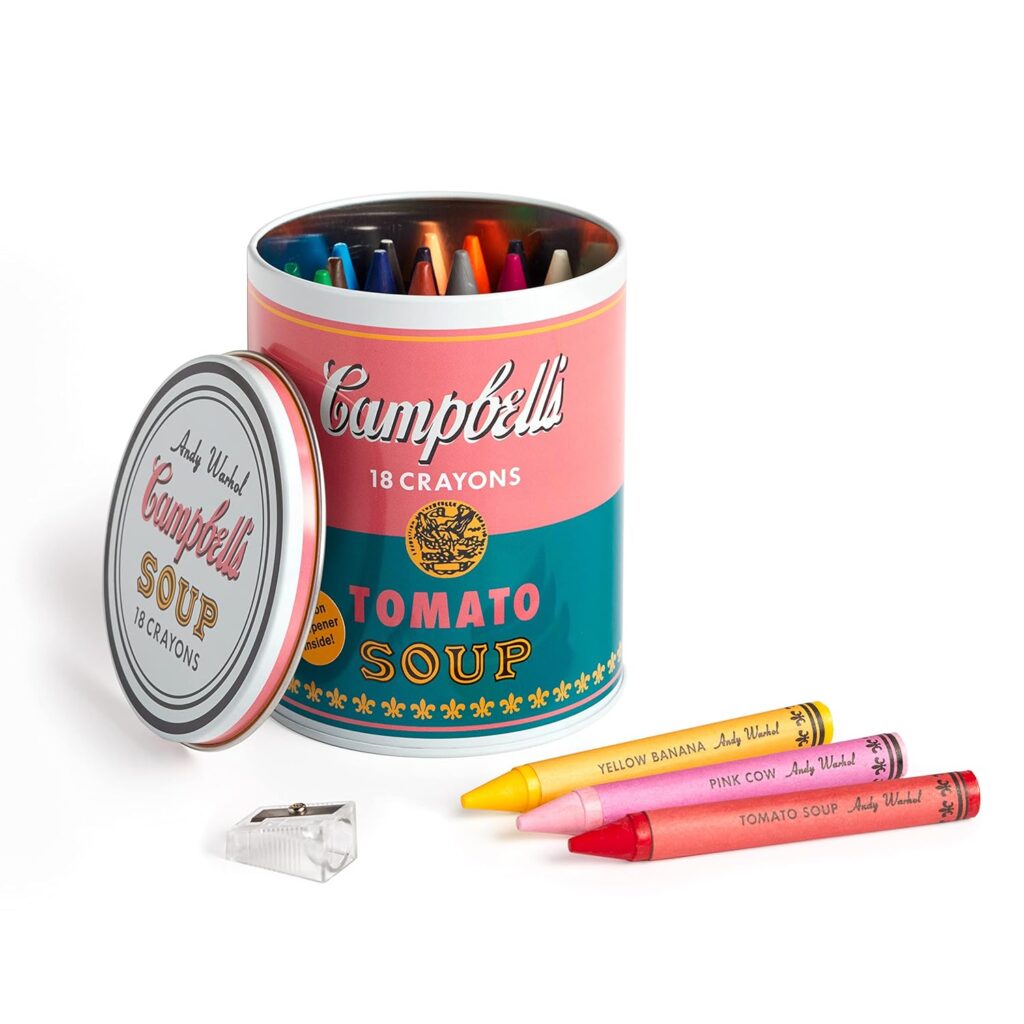 Junior Magazine Andy Warhol Soup Can Crayons and Sharpener Set, £15, Paper Tiger