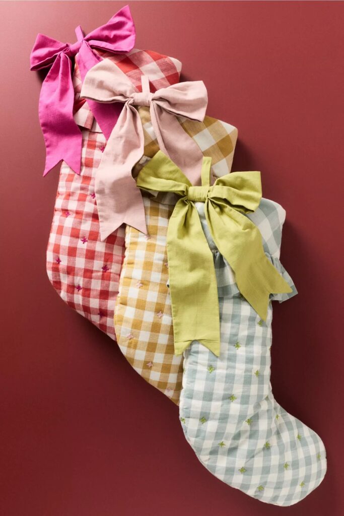 Junior Magazine Gingham Bow Stocking, £36,  Anthropologie