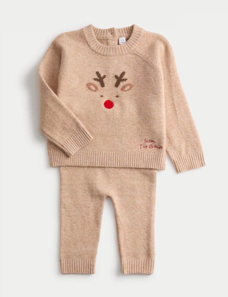 Junior Magazine Christmas Reindeer Knitted Outfit, £18, 0-3 Yrs, M&S