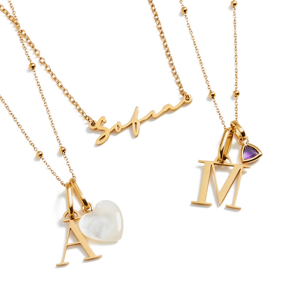 Junior Magazine Signature Name and Initial Birthstones Necklaces, from £79, Abbot Lyon