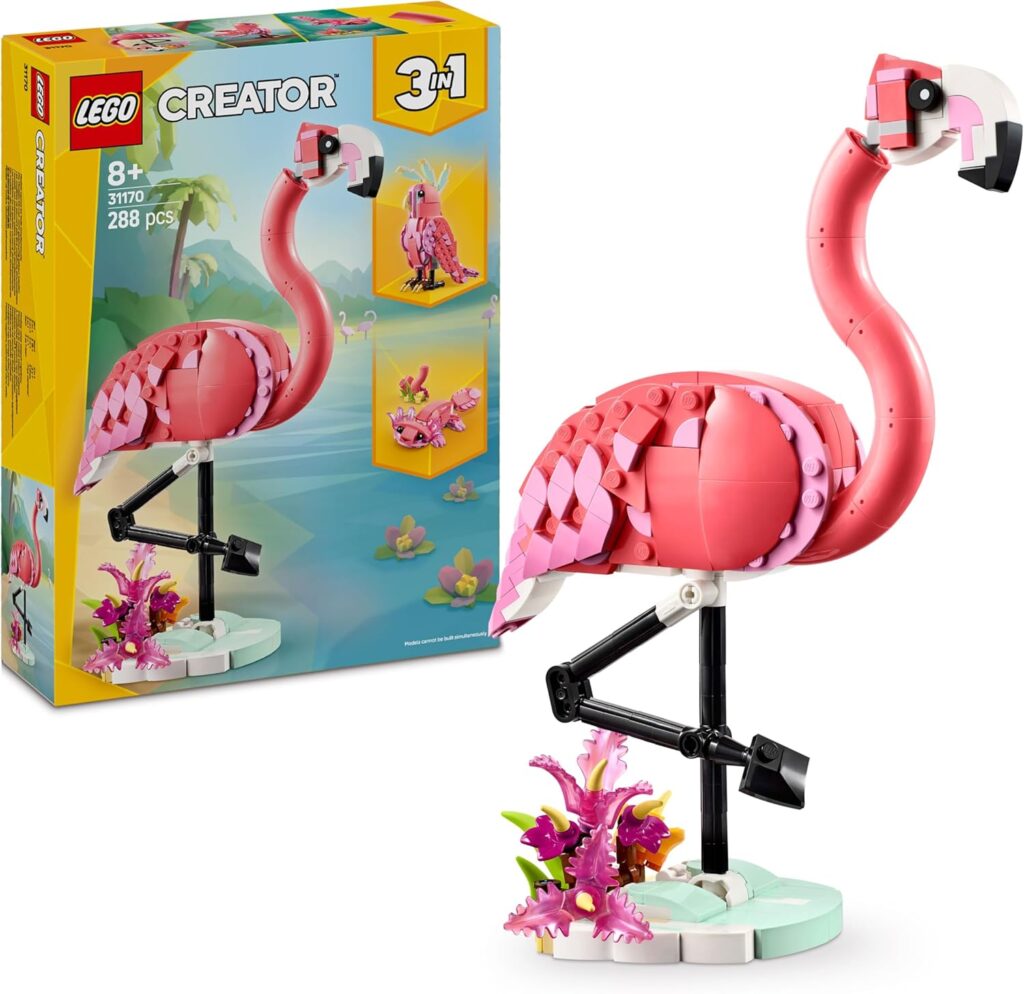 Junior Magazine LEGO Creator 3in1 Wild Animals: Pink Flamingo Toy – (transforms into a Cockatoo Parrot Figure or Axolotl), £19.99, LEGO