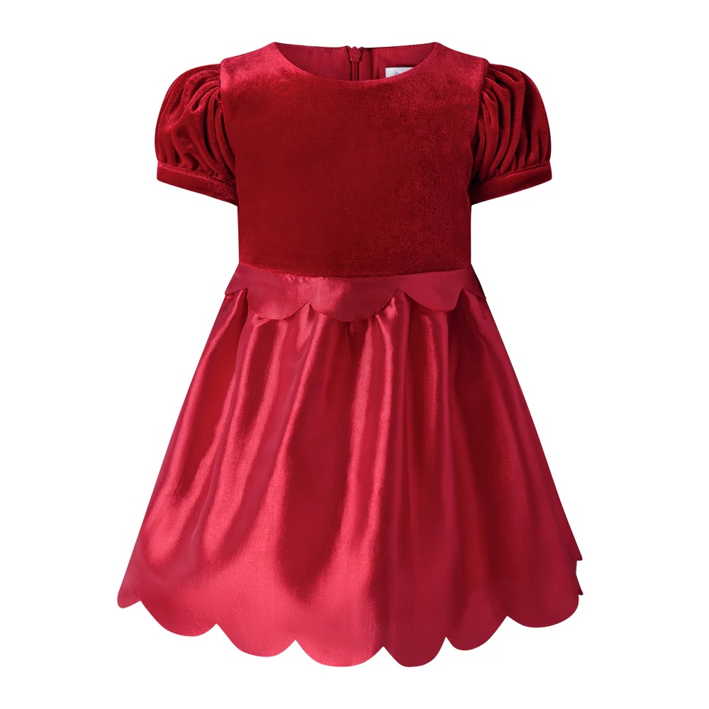 Junior Magazine Red Taffeta Scalloped Dress,  £54.50, 2-12yrs, Rachel Riley