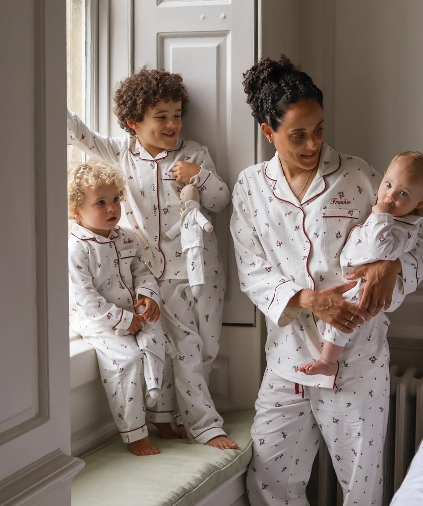 Junior Magazine Holly Scatter Print Flannel Sleepsuits and Pyjamas, from £32, Avery Row