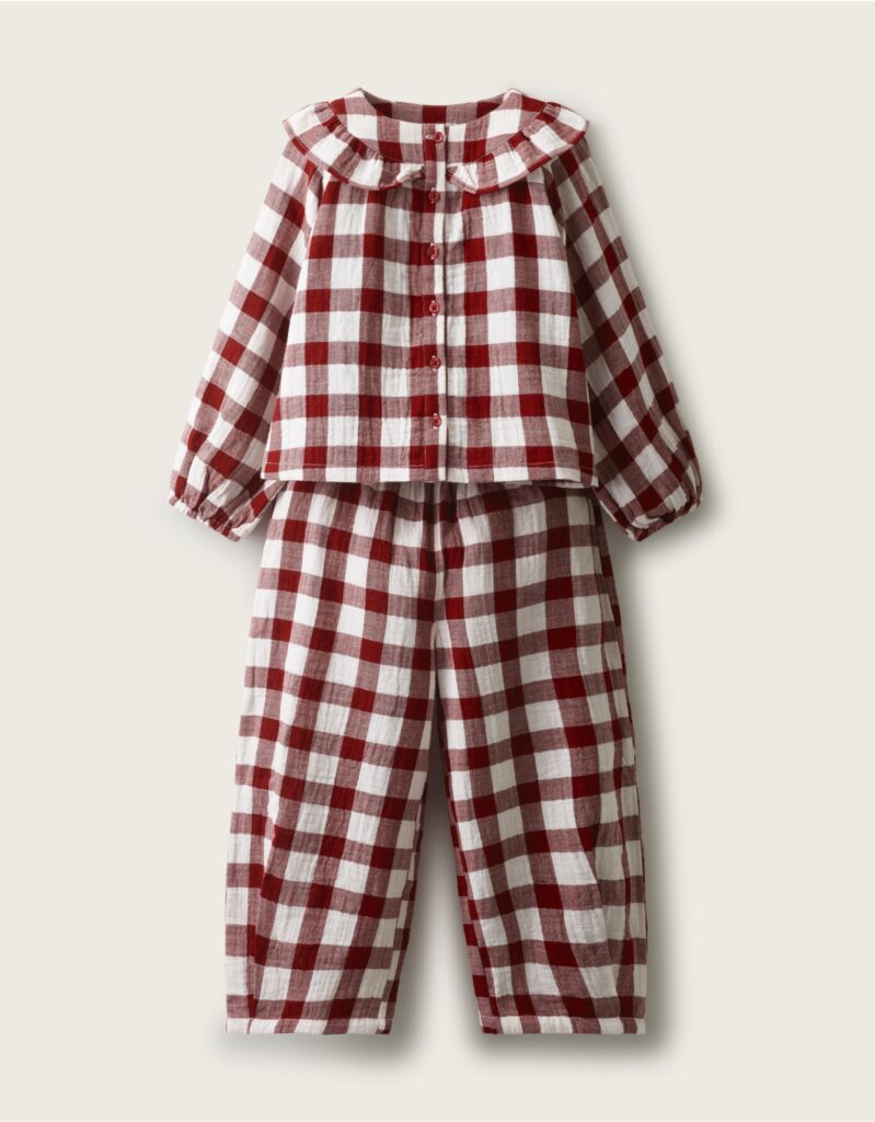 Junior Magazine Kids Double Cotton Gingham Frill Detail Relaxed Pyjamas, £35, The White Company