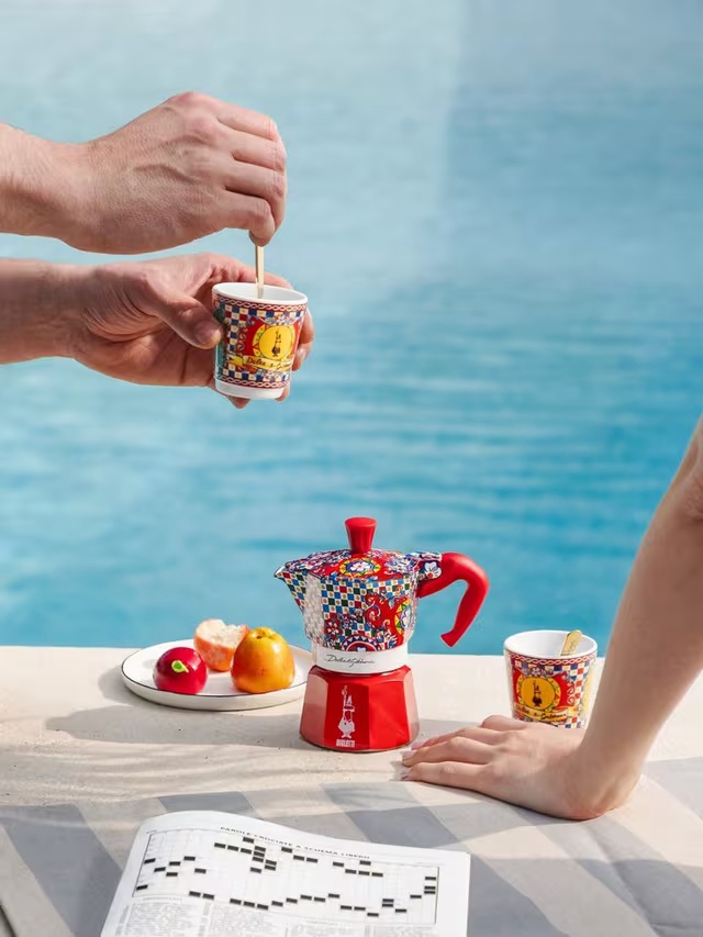 Junior Magazine Bialetti X Dolce & Gabbana Sicilian Carretto Moka Express Espresso Maker and Cups Gift Set, £160, Divertimenti