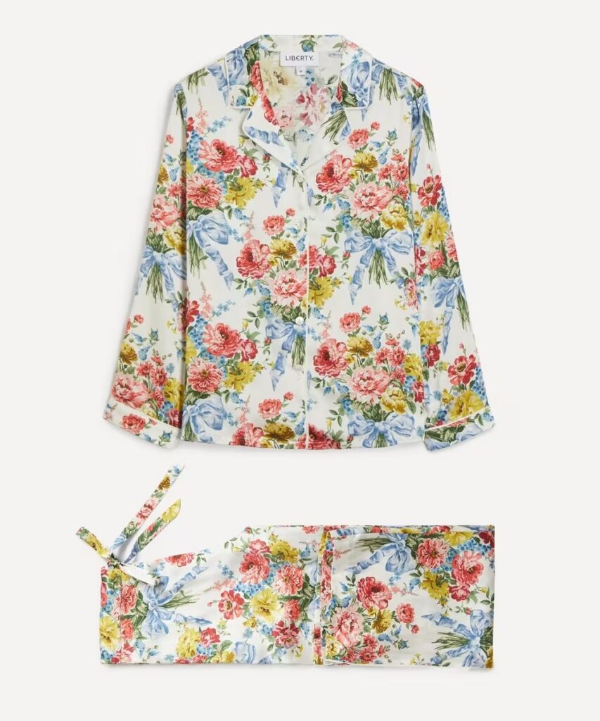 Junior Magazine Bridgerton X Liberty Bow Bouquet Silk Pyjamas, £425, Liberty