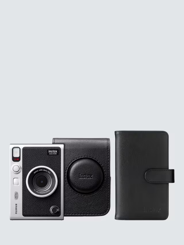 Junior Magazine Fujifilm instax Mini Evo Instant Camera with Built-In Flash, £219.99 (Exclusive bundle with case, photo album, stickers and 10 x instax mini film), John Lewis 