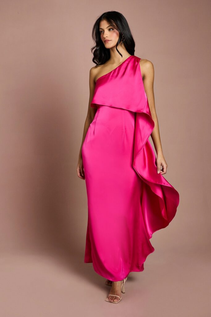 Junior Magazine Petite Waterfall One Shoulder Satin Maxi Dress, £119, Coast