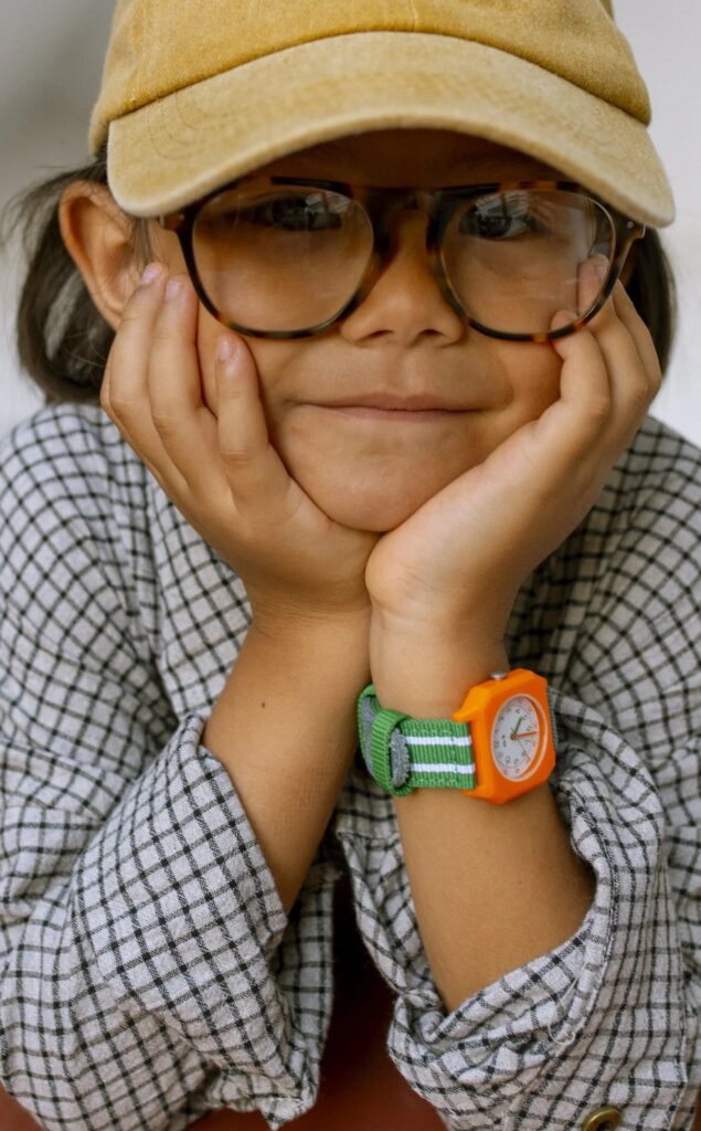 Junior Magazine Circus Denim and Green Watch, €70, mini kyomo